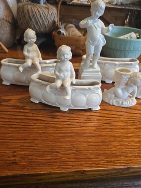 White Porcelain Cherub Planter Trio Plus 3